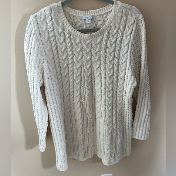 J Jill Ivory Chenille Cable Knit Sweater size Large Petites - Picture 2 of 7